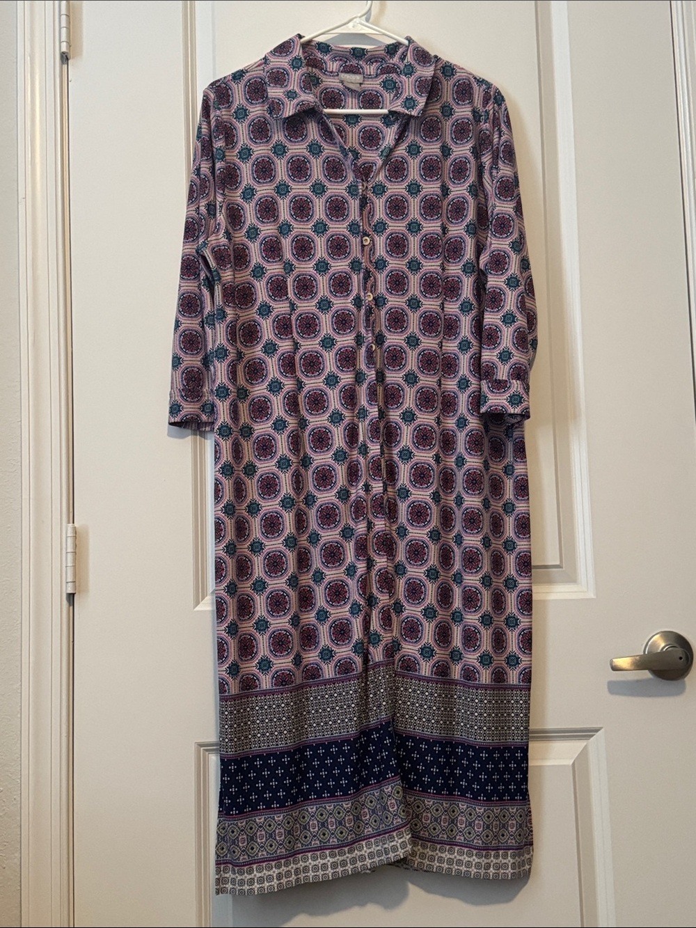 Chico's Purple and Navy Medallion Midi Shirt Dress